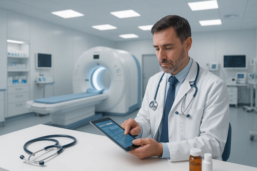 Modern Western medicine with advanced diagnostic technology and clinical healthcare setting