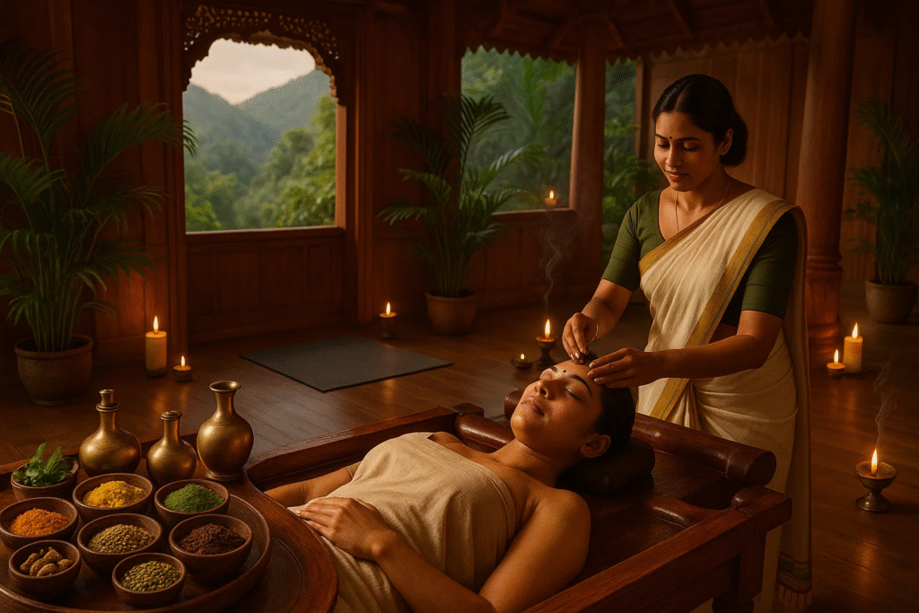Holistic medicine Ayurveda treatment with natural herbs and therapeutic healing at wellness retreat