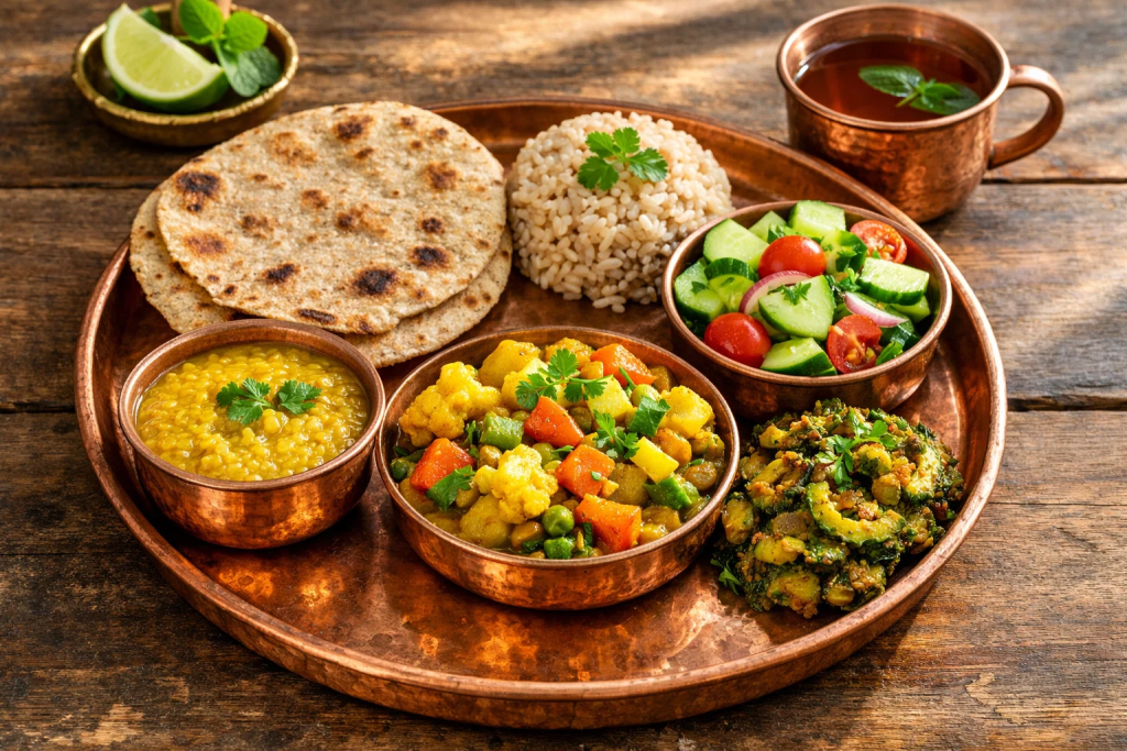 Traditional Ayurvedic anti-diabetic meal plan with blood sugar-balancing foods