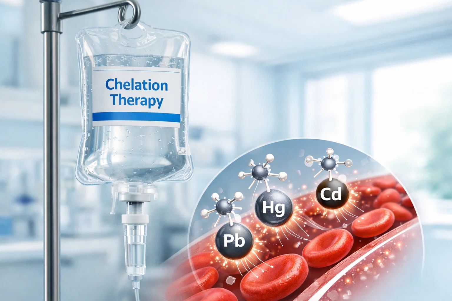 Chelation therapy IV removing heavy metals from bloodstream