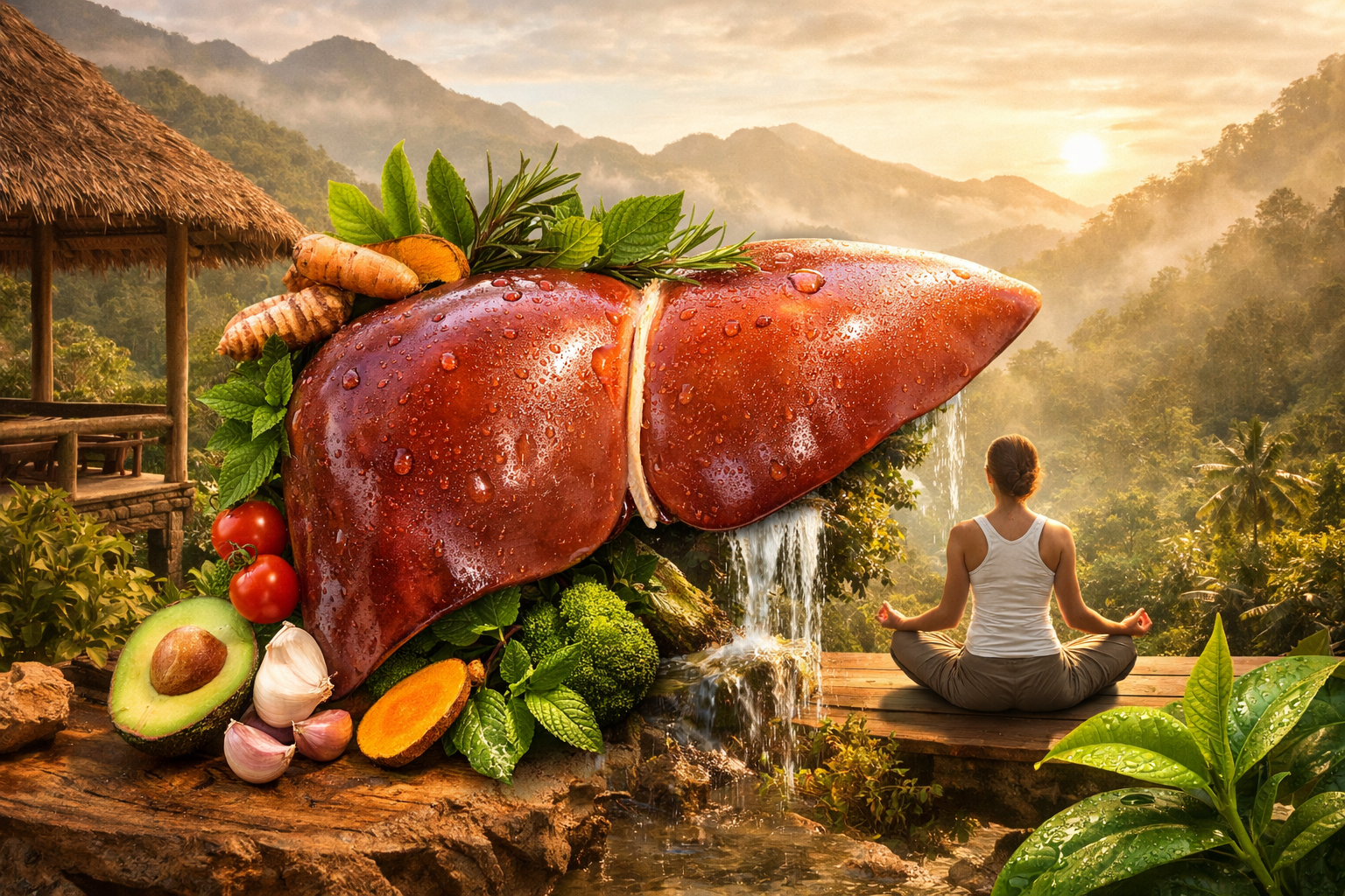 Natural holistic treatment for fatty liver disease at Kerala mountain wellness retreat showing liver health restoration through Ayurveda and functional medicine