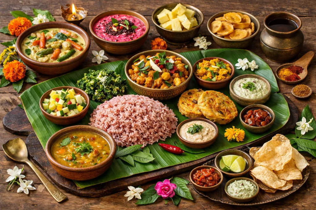 Colorful, nutritious Ayurvedic meals prepared with locally sourced ingredients