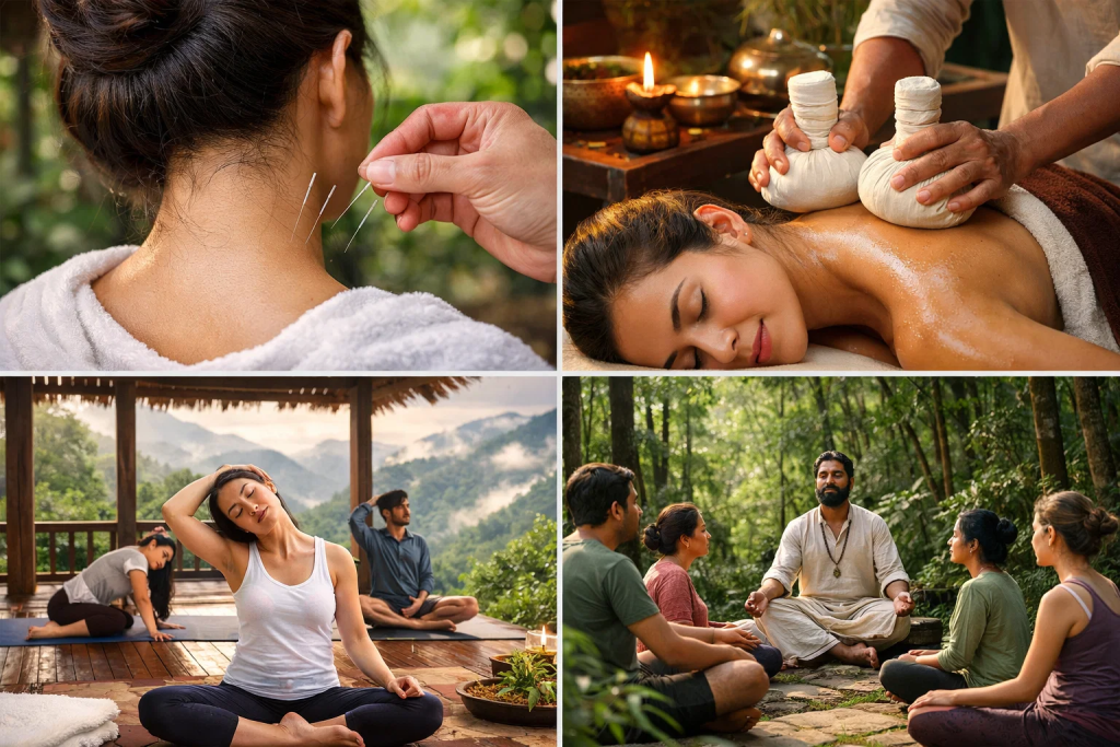 Holistic neck pain treatment combining Ayurveda functional medicine and nature therapy