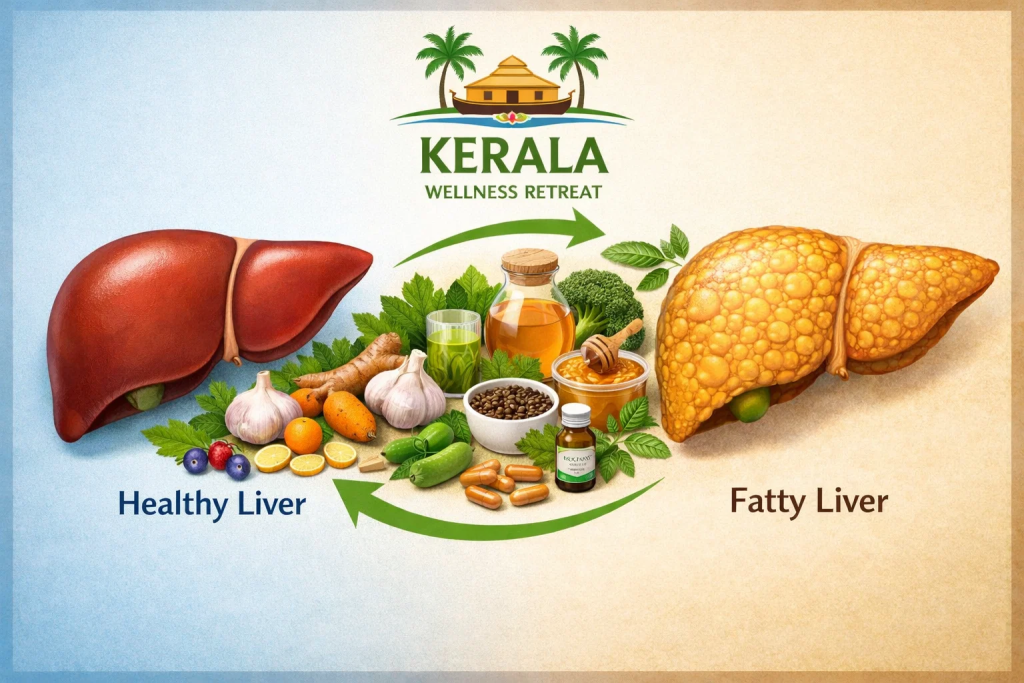 Healthy liver vs fatty liver with natural treatment pathway