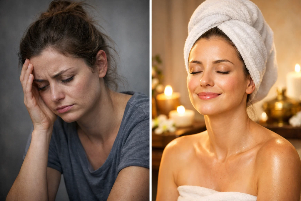 Benefits of Abhyanga massage for stress relief, skin health, and body detox