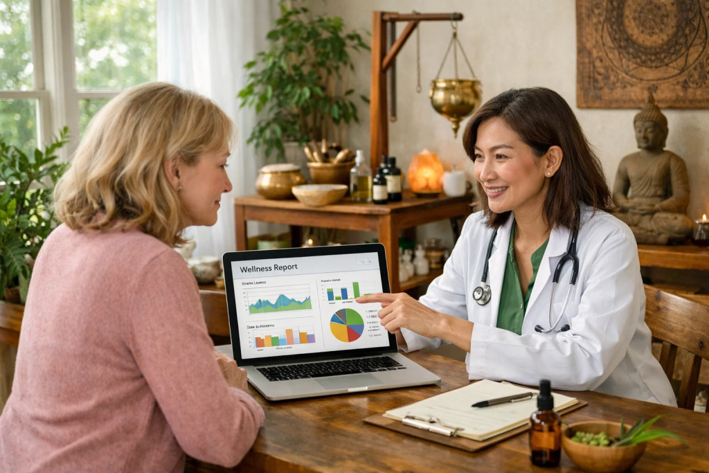 Integrative medicine consultation at Tigris Valley — personalized hydrogen therapy plan combined with Ayurveda and functional medicine