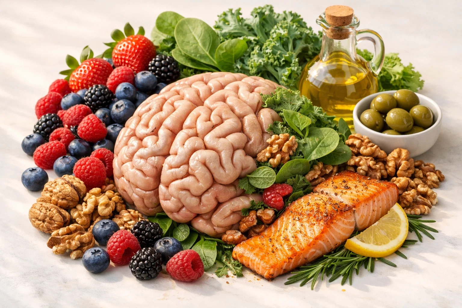 Best diet for stroke prevention — heart-healthy meal with salmon, berries, avocado, and leafy greens