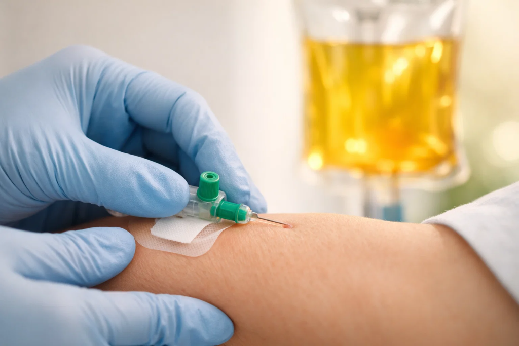 IV vitamin C infusion administration for immune support — clinical procedure at Tigris Valley