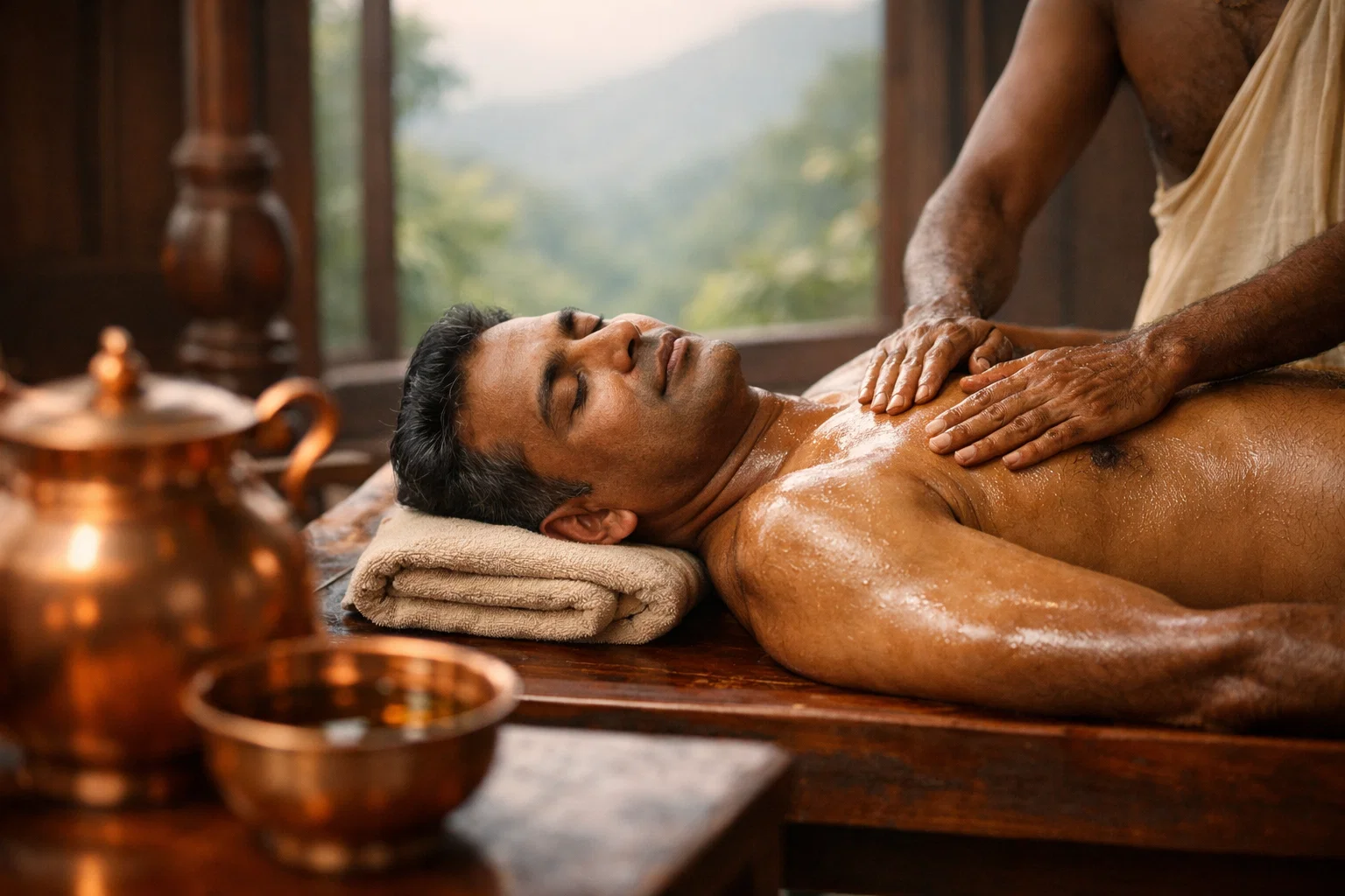 Ayurvedic treatment for chronic diseases — Abhyanga therapy at Tigris Valley Kerala wellness retreat