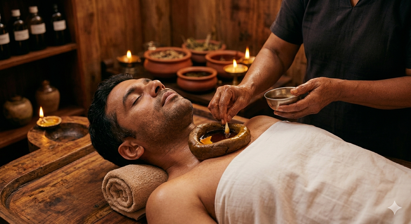 Greeva Basti Ayurvedic cervical spondylitis treatment — warm medicated oil therapy at Tigris Valley