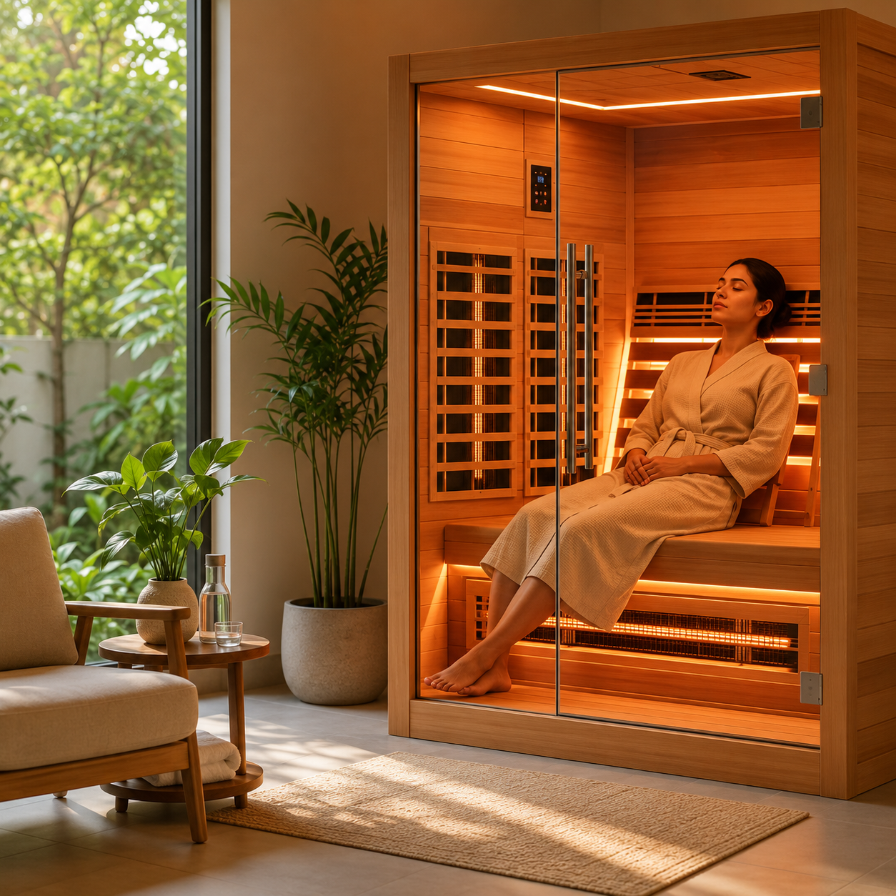 Patient relaxing in a far infrared sauna therapy session at Tigris Valley wellness retreat