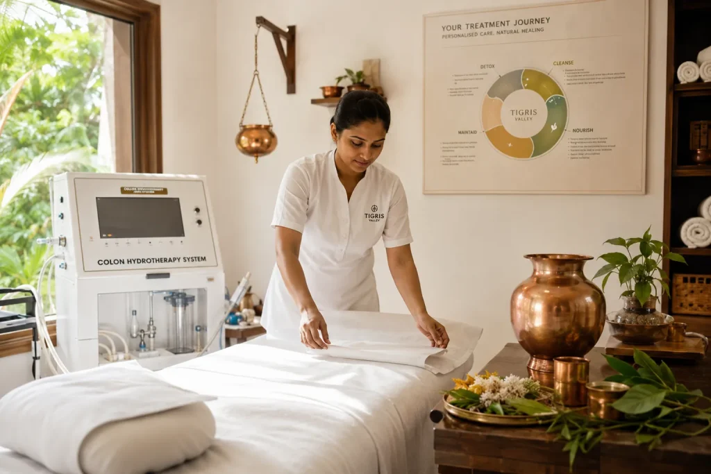 Colon hydrotherapy Basti Ayurveda gut health treatment Tigris Valley Kerala