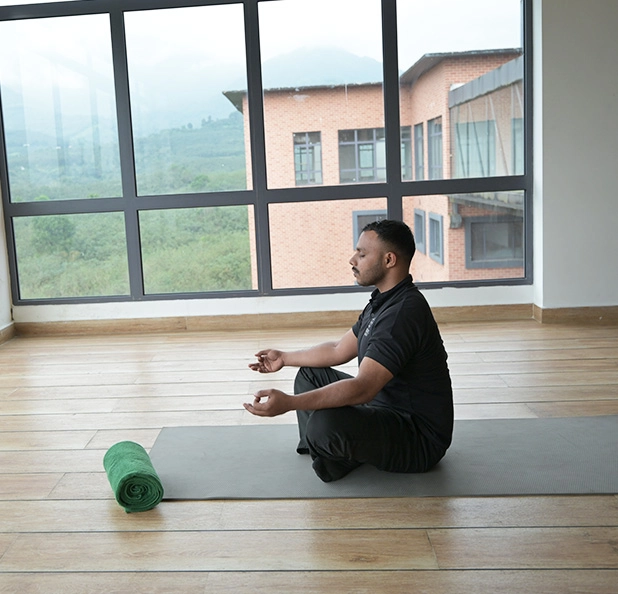 Guided yoga therapy session promoting physical, mental, and emotional well-being