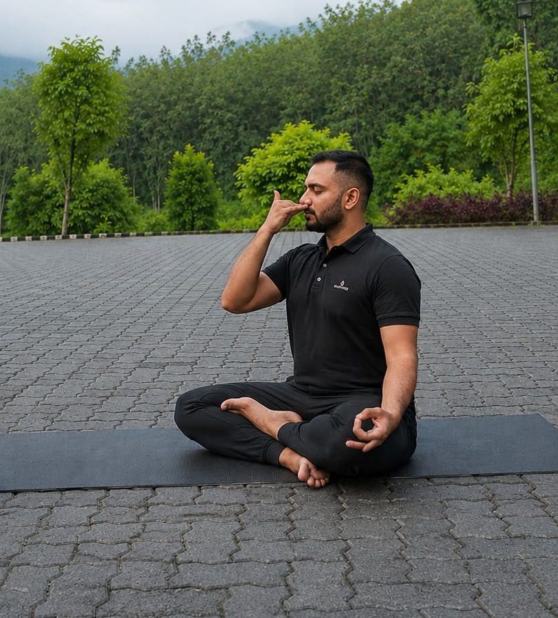 Guest practicing mindfulness and yoga in the natural surroundings of Tigris Valley