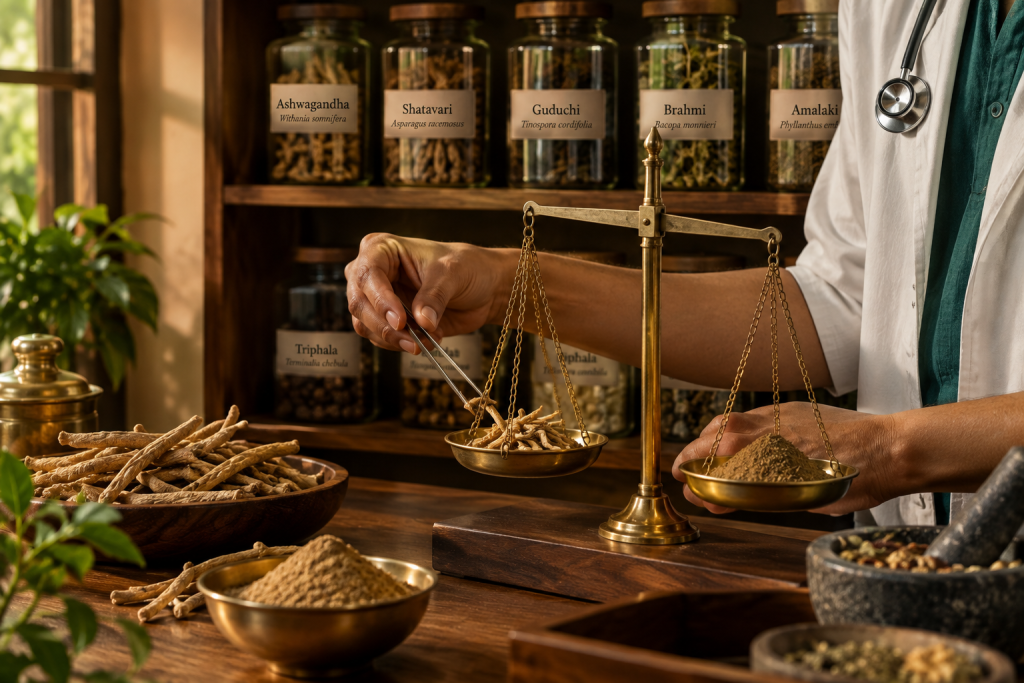 Ashwagandha herbs and Ayurvedic Rasayana preparation for long covid ayurveda kerala treatment