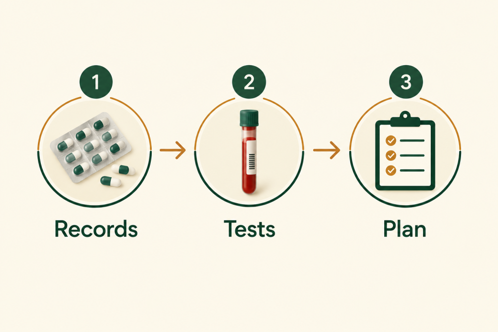 Three-step safety check before changing metformin or insulin at an Ayurveda retreat