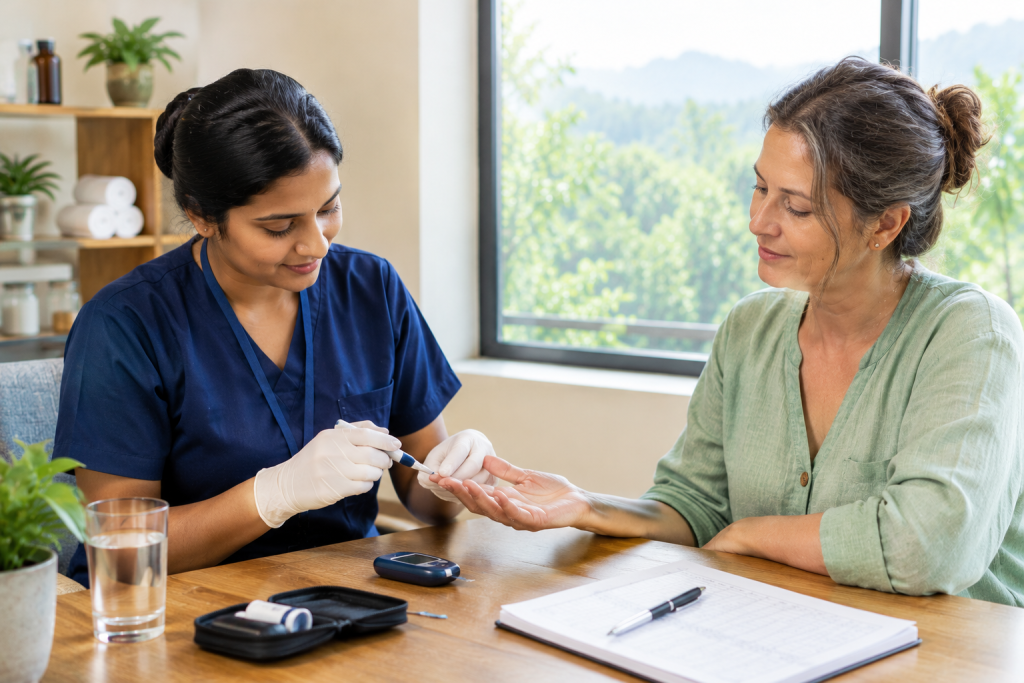 Blood sugar monitoring during an Ayurveda retreat for Type 2 diabetes