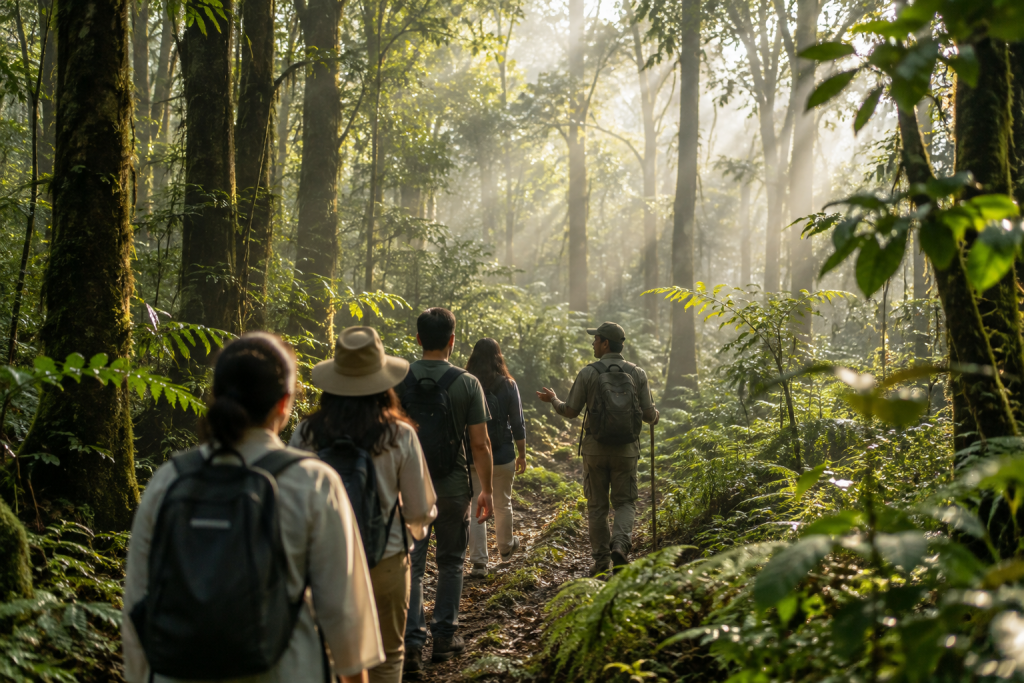 Guided forest walk at a hypertension retreat in India's Western Ghats